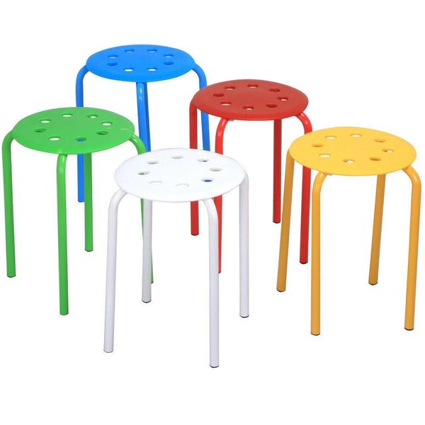 

5x portable plastic stack stools round classroom stools chairs for kids students