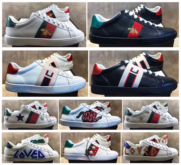 

High Quality Mens Casual Shoes White Ace Green Red Stripe Italy Bee Tiger Snake Women Sneaker Trainers Chaussures Pour Hommes With Box, Black bee star
