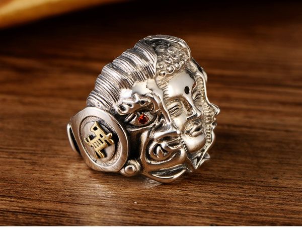 

s925 men pure silver buddha magic two side the retro domineering personality hipster silver ring