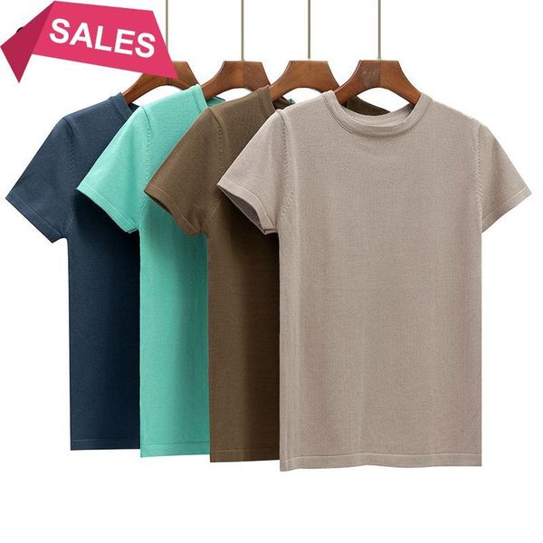 

2021 new basic cotton summer t women knitted short sleeves tee shirt high elasticity breathable o neck female tshirt 7ybs, White