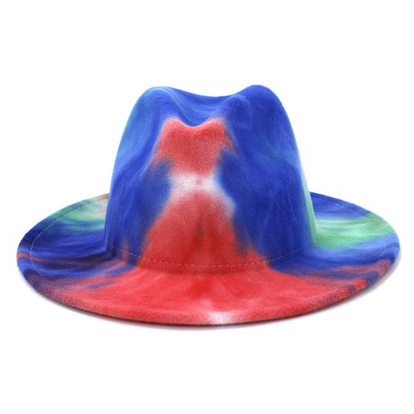 

2021 new tie dye wool felt fedora hats fashion spring wide brim panama jazz hat trilby cap, Blue;gray