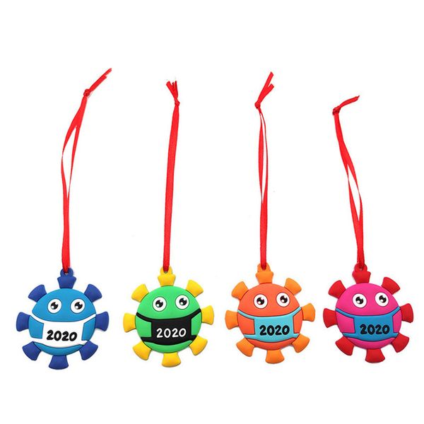 

2020 quarantine christmas ornaments xmas tree hanging personalize face mask cartoon dolls souvenir decorative pvc pendent gifts toys f112102
