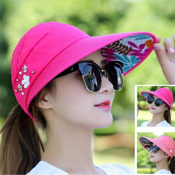 

wide brim hats 2021 leaf pattern imitation pearl foldable sun cap for women outdoor protection hat comfortable high quality, Blue;gray