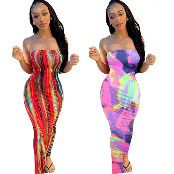 

long sleeve strapless breast wrapping multi color dress fashion female clothing tie dye print womens dresses sexy, Black;gray
