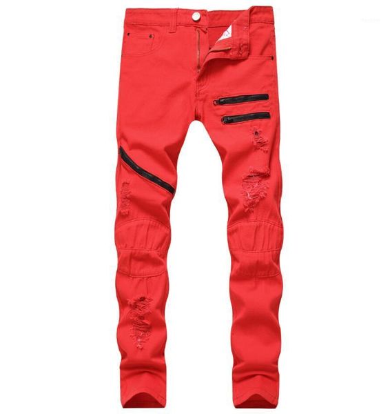 

straight hole destruction trousers distressed jeans men denim trousers men jeans fashion designer brand white jean male1, Blue