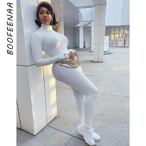 

boofeenaa one piece bodycon jumpsuit autumn winter sports knitted embroidery turtleneck long sleeve romper c87-af19 t200509, Black;white