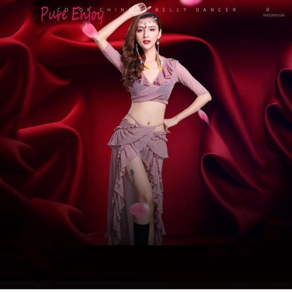 

bellydance v-neck belly dance long skirt 2pcs set for women performance wears costumes oriental dance costume1, Black;red