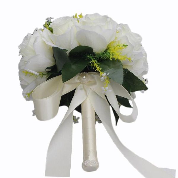 

decorative flowers & wreaths handmade wedding bridal bridesmaid bouquet ivory color artificial silk roses bride bouquets hand holding flower