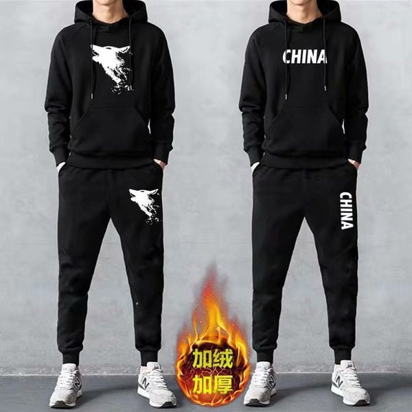 

men's sportswear new spring and autumn winter plush hooded casual sweater youth t-shirt suit fashion, Gray