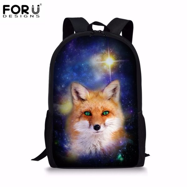 

forudesigns animal galaxy fox pattern backpack women travel ladies bags denim style children's backpack vintage kids school bags t20070