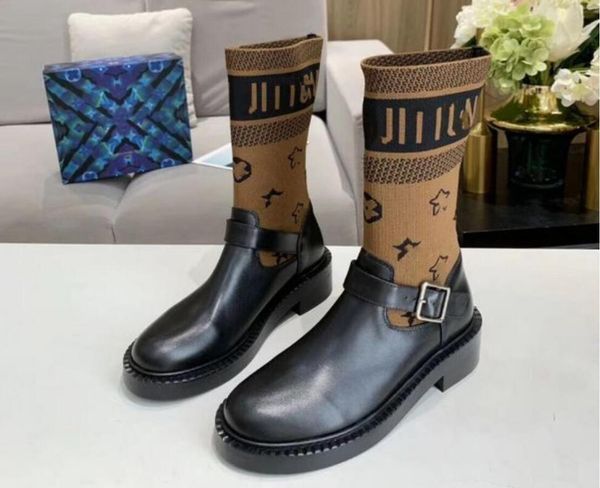 

designer ladies new flying woven boots autumn and winter paris catwalk catwalk letter high heel boots classic boots 3.5cm9cm waterproof high, Black