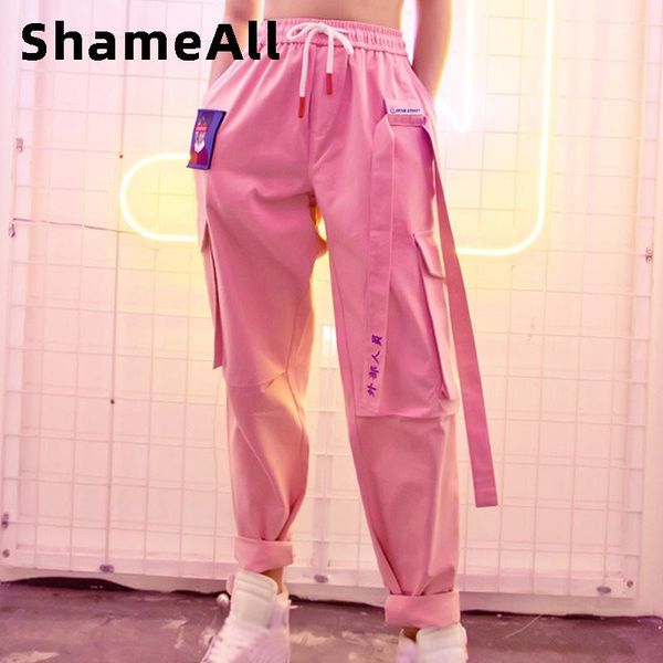 

big pockets cargo pants women harajuku high waist loose wide leg streetwear sweatpants baggy hip hop casual jogger trouser 2020, Black;white