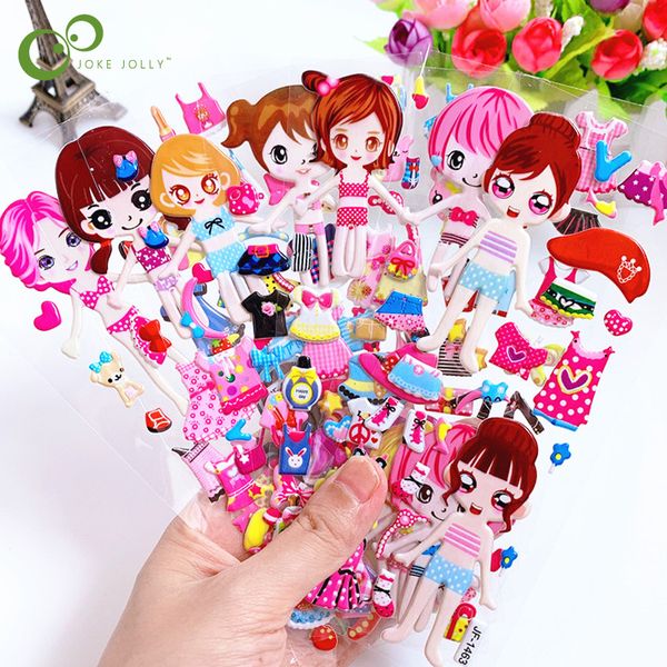 

6 sheets cartoon dress up 3d kids girls boys pvc bubble stickers toys for children gyh q1215
