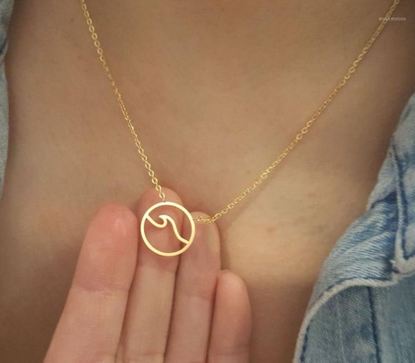 

Nautical Jewelry Summer Fashion Stainless Steel Wave Necklace Gold Color Chain Simple Circle Pendant Necklaces For Women Kolye1, Golden;silver