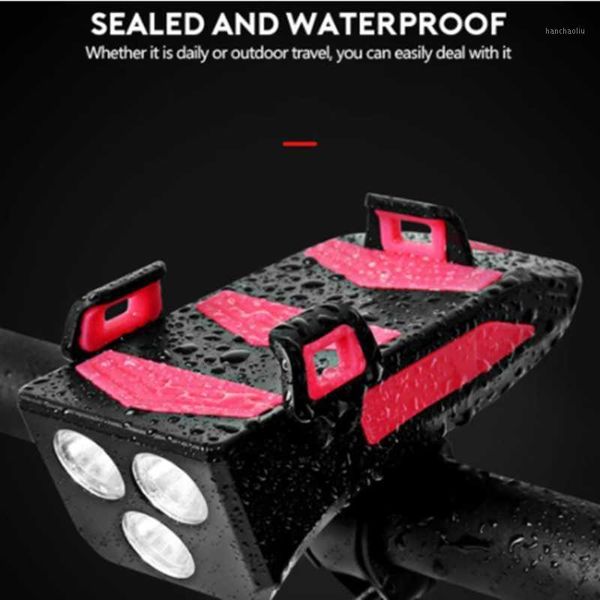 

rechargeable bike front light four in one bicycle phone holder light with horn waterproof portable usb charge bicycle led lamp1