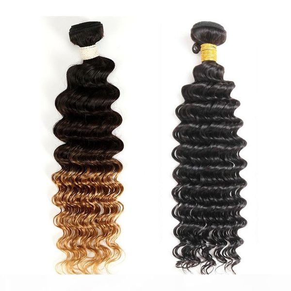 

1b 4 27 ombre hair extension deep curls 3 tone deep curly 3 bundles natural color deep wave human hair, Black