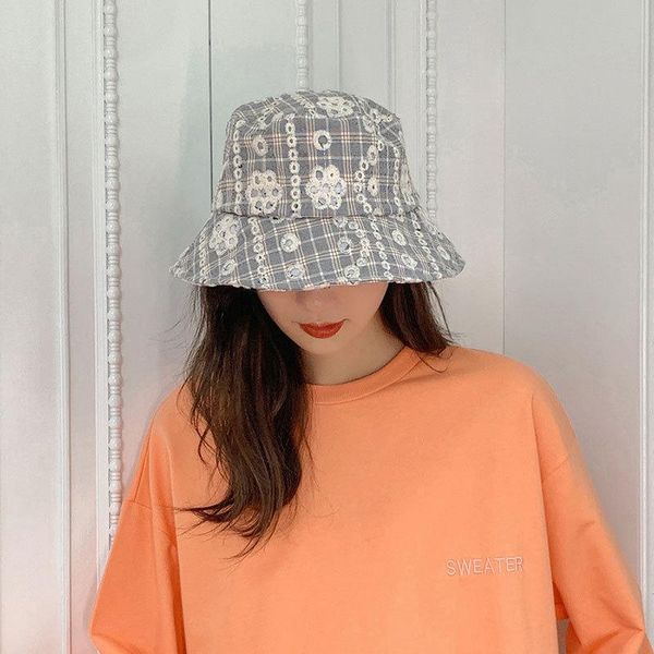 

wide brim hats sp&city autumn hipster flower fisherman hat harajuku cool korean women ins travel street all matched sun-proof casual, Blue;gray