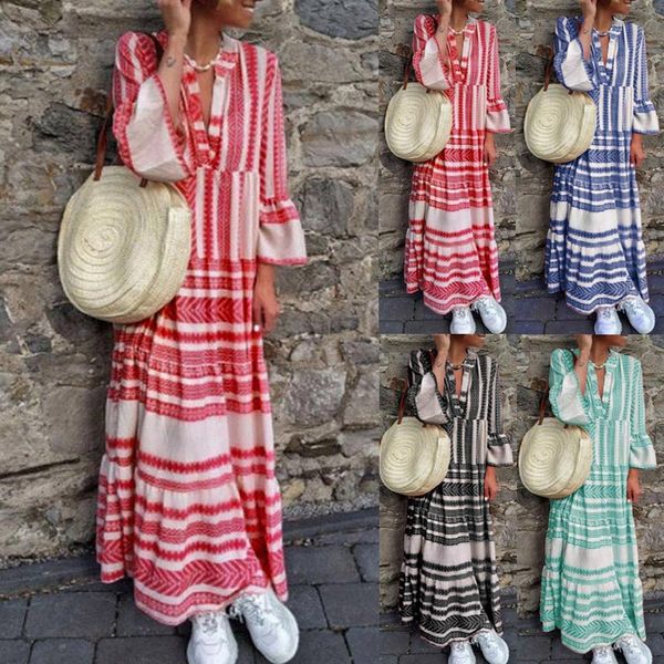 

beach wear fashion women summer printed v neck beach party long dresses bohemian dresses beach dress, Black;gray