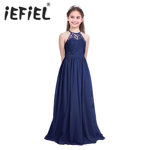 

iefiel sleeveless halter flower girls tulle lace dress formal party ball gown prom princess bridesmaid wedding kids teen clothes t200624, Red;yellow