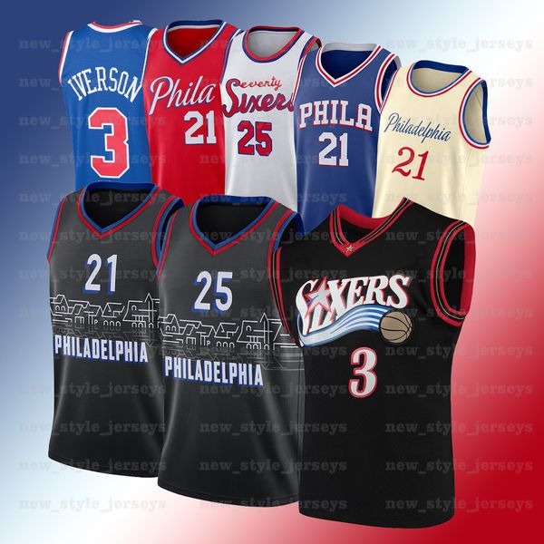 

ncaa iverson 21 embiid 3 allen 25 ben joel simmons mike 22 scott philadelphia 76er men city black basketball jerseys, Black;red