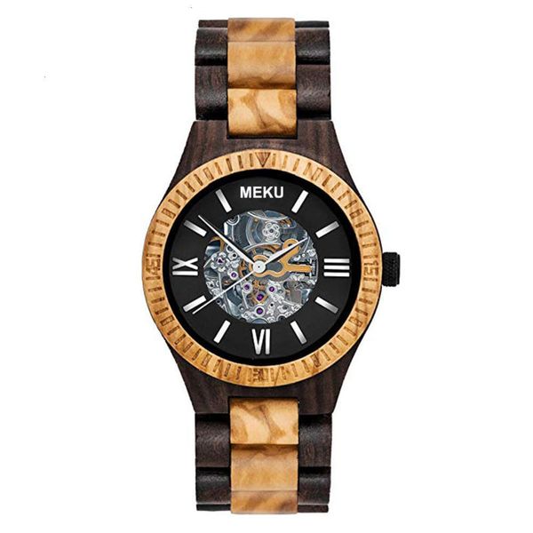 

business high grade mechanical watch fashion men's environmental protection wood quartz watch gift watch, Slivery;brown