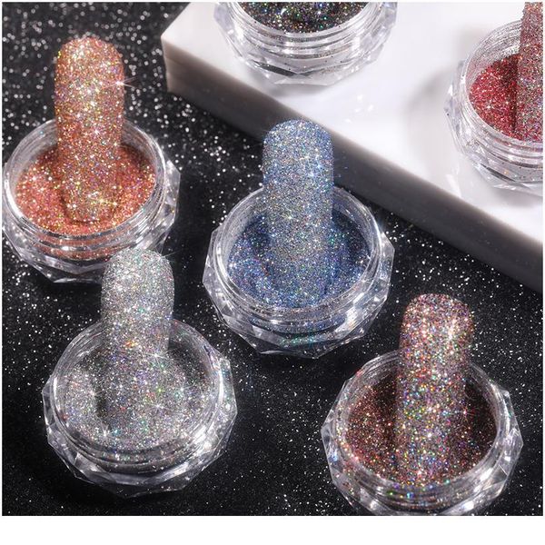 

1 box laser shining nail powder glitter holographics colorful sequins nail art decoration pigm jllbwx, Silver;gold