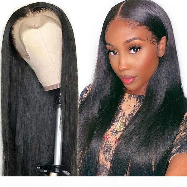 

straight lace front human hair wigs middle part brazilian straight wig with baby hair remy 13x1 lace part wig pre plucked 150%, Black