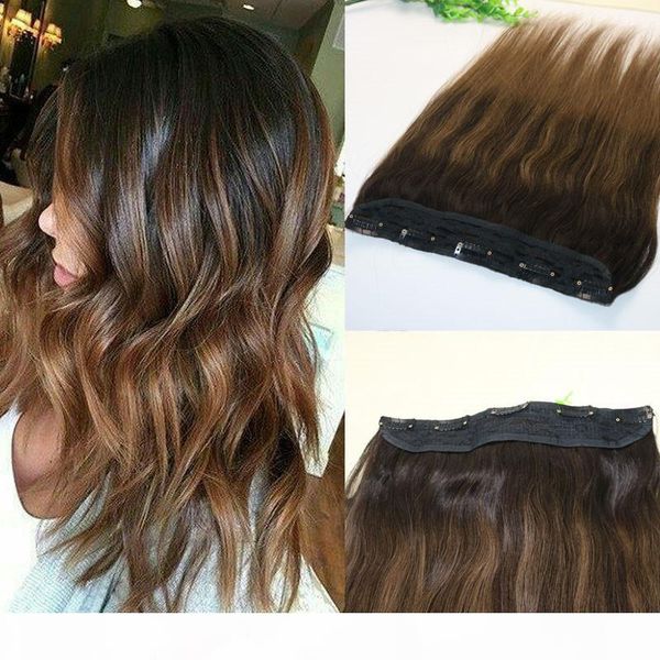

one piece клипа в человеческом волосе 5clips per кусок highlight бразильского девы волос ombre medium brown выметание-8, Black