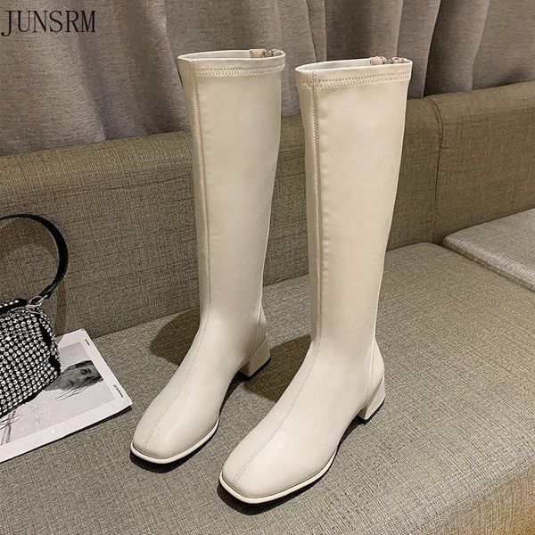 

boots autumn and winter style leather 43 size rear zipper large long thick heel knight women's, Black