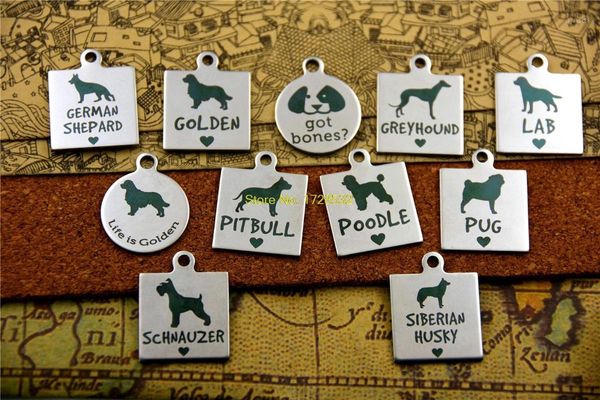 

20pcs--stainless steel charms "german shepard/golden/got bones/greyhound/lab/golden/pitbull/poodle/pug/schnauzer/siberian husky"1, Black