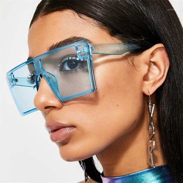 

fashion sunglasses luxury black oversized square sunglasses one lens rimless eyewear transparent blue big shades uv1, White;black