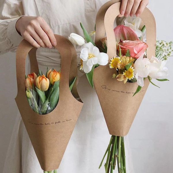 

kraft paper flower bags flower box with handle bouquet floral gift packing bag party decor valentines day gift rose box 5 pcs