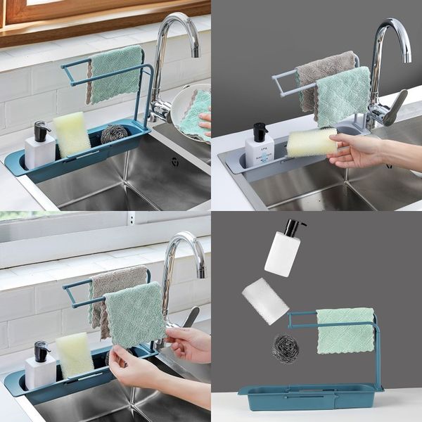 

telescopic expandable storage drain basket plastic hanging type rag rack multi function shelf solid color household 5 5yc p2