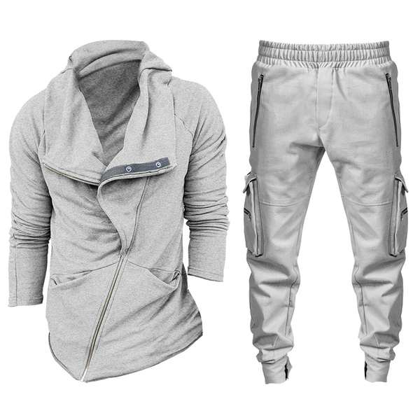 

2020 zipper irregular spring autumn tracksuit sets long sleeve sweatshirt solid men sport set workout sportwear tracksuits male, Gray