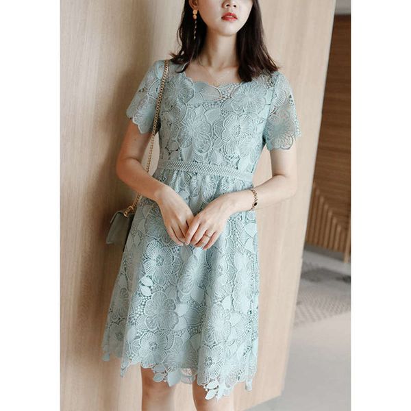 

lace return, exquisite no crochet change summer 2020 new style commuting a-line slim dress, Black;gray