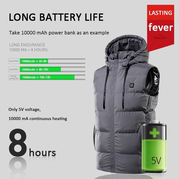 

electric heated hooded vest 7 zone heating waterproof usb charging heating warm vest control temperature outdoor, Black;white