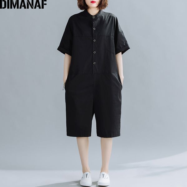 Dimanaf plus size playsuits calças mulheres vestuário verão tamanho grande algodão calças feminino escritório senhora solto macacão preto sólido t200704