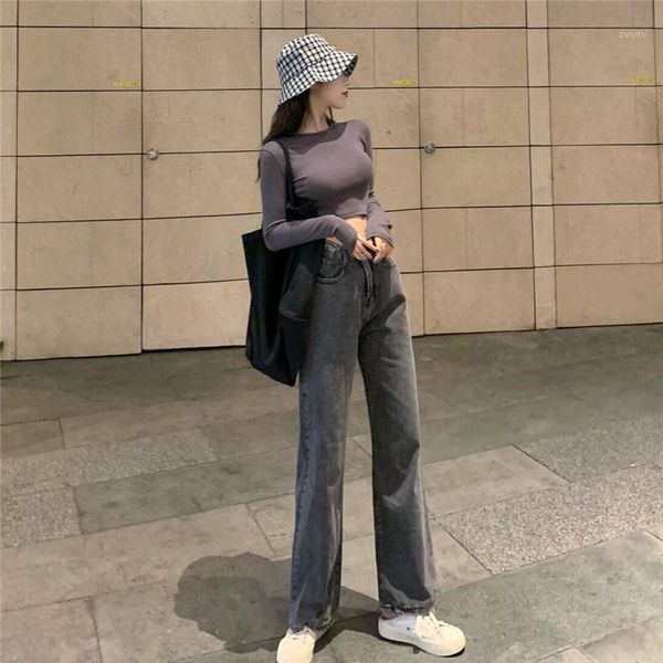 

moda feminina vintage style high waisted jeans skinny zipper loose straight loose spring autumn women's clothing ladies1, Blue