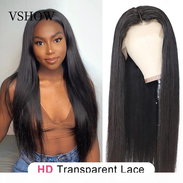

straight lace front human hair wigs for women transparent hd lace frontal wig 360 lace frontal wig pre plucked vshow remy hair, Black