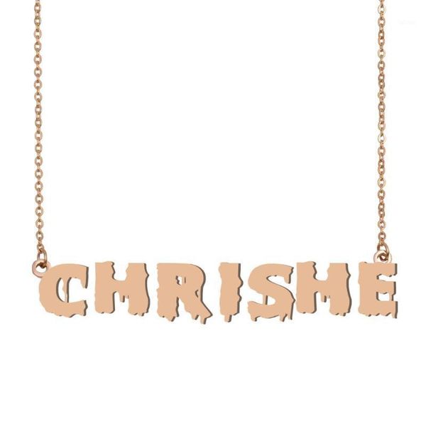 

chrishe name necklace , cool bloody art name necklace for halloween and santa's day jewelry gift for kids boys girls1, Silver