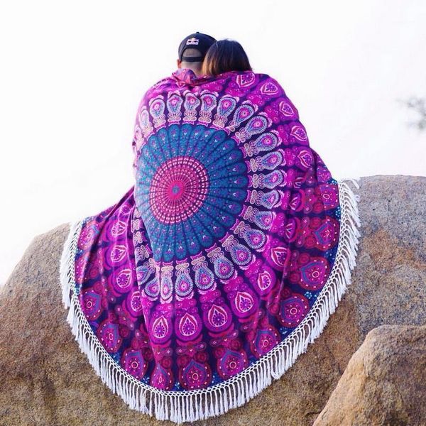 

towel 1pcs summer 150cm round beach bohemian style printed sofa cushion yoga mat mandala circle serviette 1