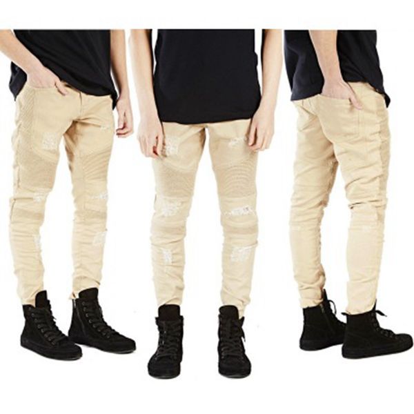 

street holes biker jeans three-dimensional tailoring slim stretch biker jeans trend, Blue