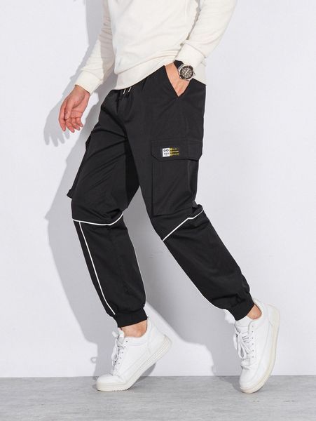 

men letter graphic drawstring cargo pants o917#, Black