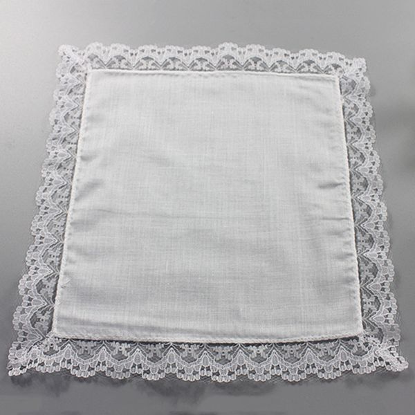 

25cm white lace thin handkerchief 100% cotton towel woman wedding gift party decoration cloth napkin diy plain blank handkerchief