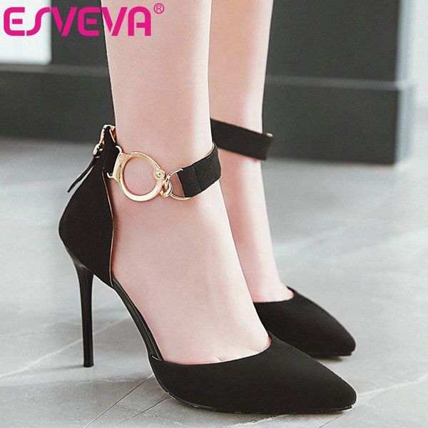 

esveva 2021 women pumps platform thin high heel pointed toe all match buckle elegant casual two-piece ladies pumps size 34-43, Black