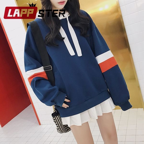 

lappster kpop kawaii harajuku hoodie women oversized japanese streetwear sweatshirt ladies spring hooded hoodie clothes 201126, Black