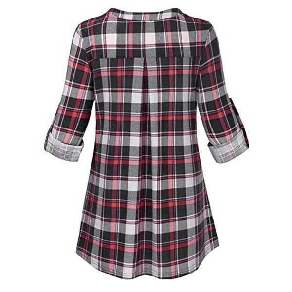 

womens large size loose casual long sleeve v-neck plaid printed shirt tunic blouse ladies blouses chemisier femme #t1g, White