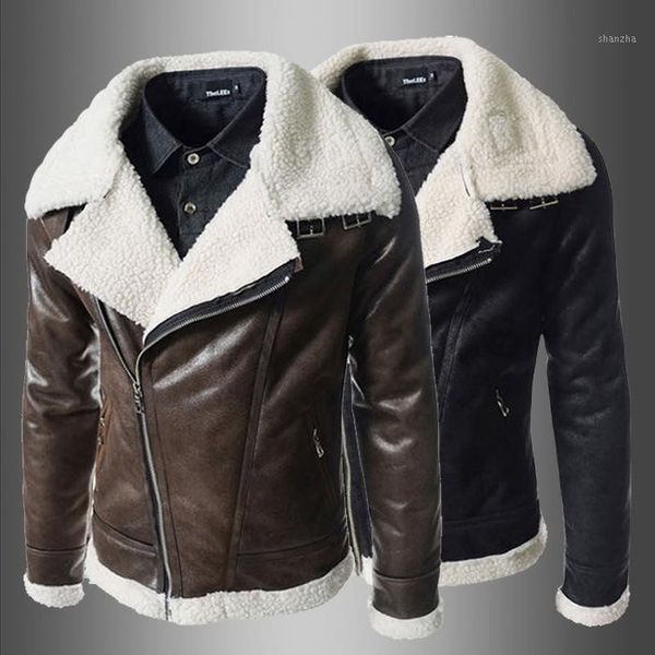 

new winter men's leather jacket men's motorcycle warm leather jacket fashion brand fleece1, Black