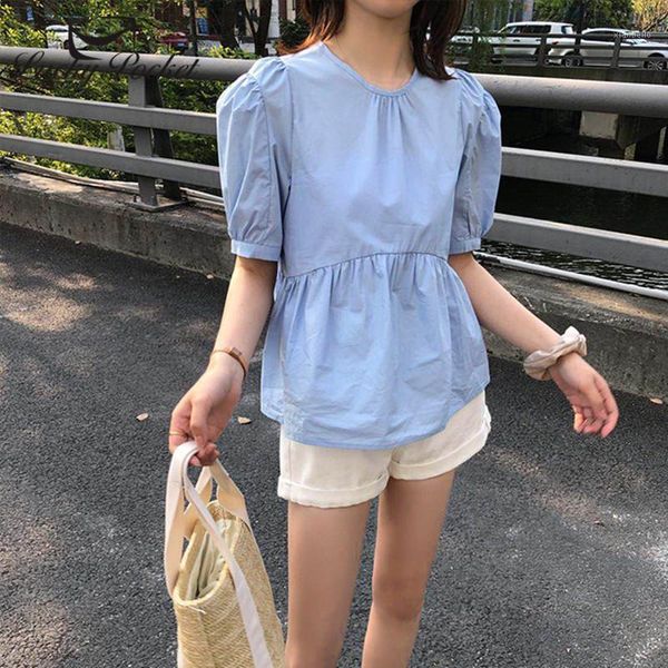 

summer women new fashion o-neck solid color shirt large size vintage temperament casual sweet slim cotton blouse female xy141, White