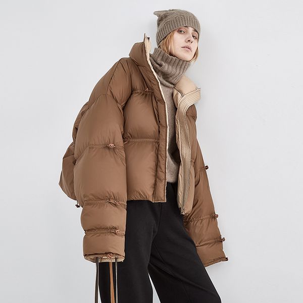 

2020 new winter thick warm snow down parka 90% white duck down jacket solid waist down coat female loose short coat outwear c1204, Black